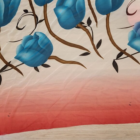 Large Print Chiffon Fabric Tulips Blue Salmon White 12 Yards 55" Wide 3 Pieces - Picture 8 of 8